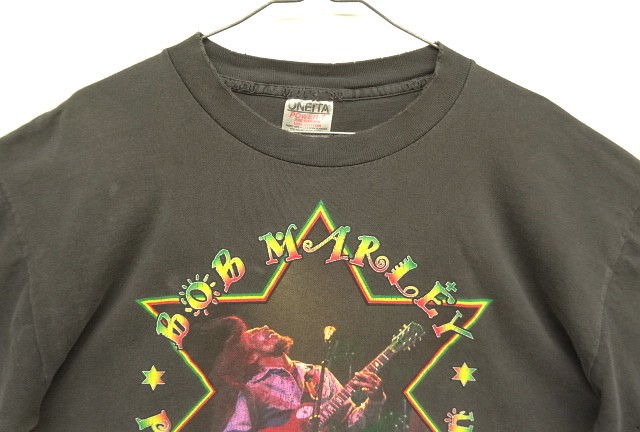 画像: 90'S BOB MARLEY "POSITIVE VIBRATION" 両面プリント シングルステッチ 半袖 Tシャツ フェードブラック (VINTAGE)