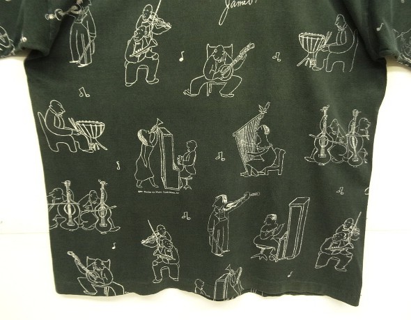 画像: 90'S JAMES THURBER 両面全面プリント シングルステッチ 半袖 Tシャツ ブラック (VINTAGE)