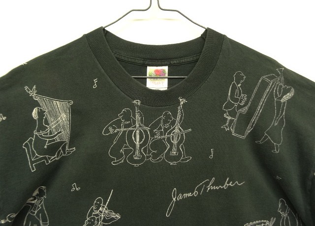 画像: 90'S JAMES THURBER 両面全面プリント シングルステッチ 半袖 Tシャツ ブラック (VINTAGE)