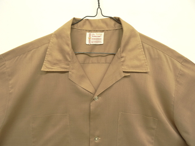 画像: 60'S TOWNCRAFT "PENN-PREST" 半袖 オープンカラーシャツ ダークベージュ (VINTAGE)