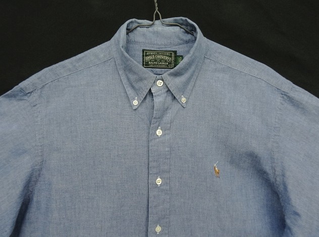 画像: 90'S POLO COUNTRY シャンブレー 半袖 BDシャツ ブルー (VINTAGE)