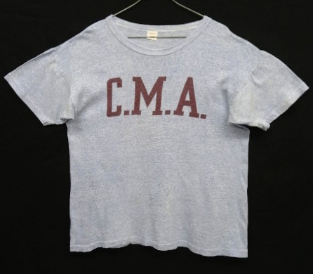 画像1: 60'S CHAMPION "C.M.A" C中ランタグ 88/12 染み込みプリント シングルステッチ 半袖 Tシャツ ヘザーブルー USA製 (VINTAGE)