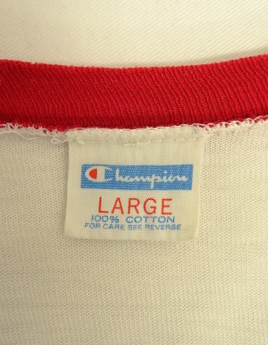 画像2: 70'S CHAMPION バータグ シングルステッチ 染み込みプリント 半袖 リンガー Tシャツ ホワイト USA製 (VINTAGE)