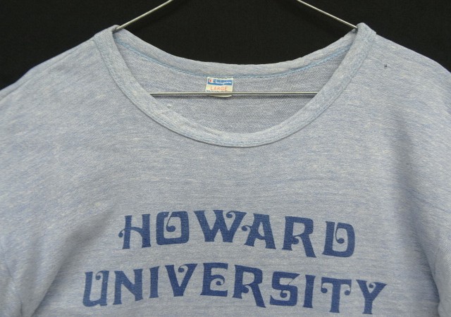 画像: 70'S CHAMPION "HOWARD UNIVERSITY" バータグ 88/12 染み込みプリント シングルステッチ 半袖 Tシャツ ヘザーブルー USA製 (VINTAGE)