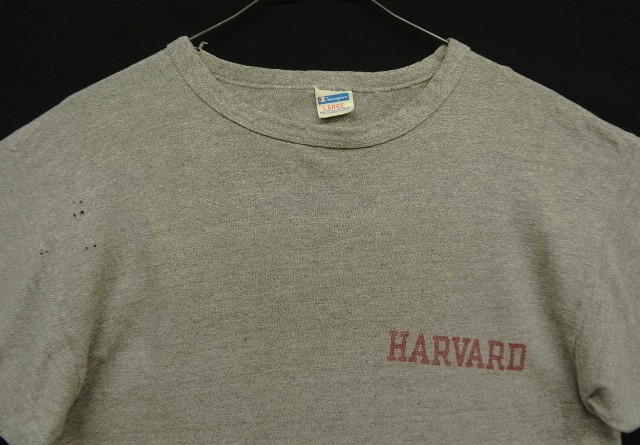 画像: 70'S CHAMPION "HARVARD" バータグ 88/12 染み込みプリント シングルステッチ 半袖 Tシャツ ヘザーグレー USA製 (VINTAGE)