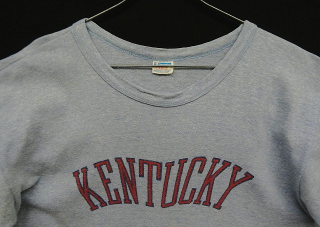 画像: 70'S CHAMPION "KENTUCKY" バータグ 88/12 染み込みプリント シングルステッチ 半袖 Tシャツ ヘザーブルー USA製 (VINTAGE)