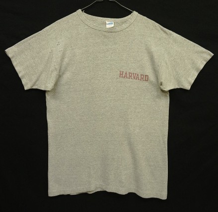 画像1: 70'S CHAMPION "HARVARD" バータグ 88/12 染み込みプリント シングルステッチ 半袖 Tシャツ ヘザーグレー USA製 (VINTAGE)