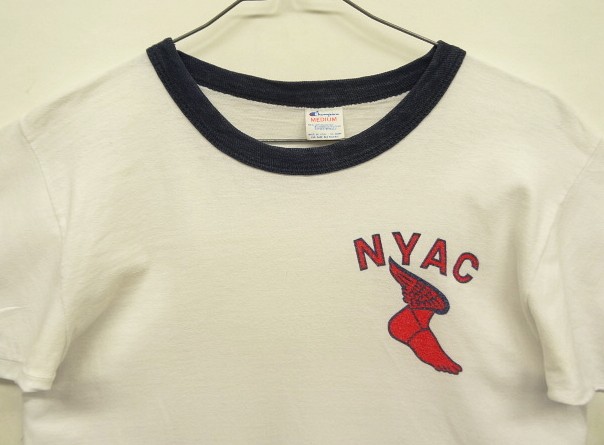 画像: 80'S CHAMPION "NYAC" トリコタグ 染み込みプリント シングルステッチ 半袖 リンガー Tシャツ ホワイト USA製 (VINTAGE)