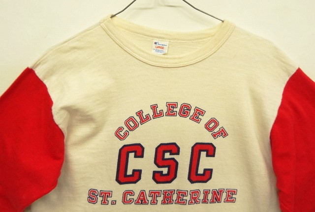 画像: 80'S CHAMPION トリコタグ シングルステッチ 染み込みプリント 半袖 ベースボール Tシャツ ナチュラル/レッド USA製 (DEADSTOCK)