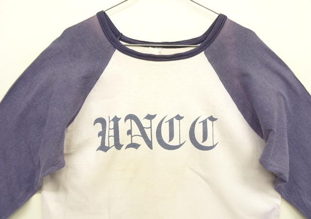 画像: 70'S VELVA SHEEN "HNCC" 染み込みプリント シングルステッチ ベースボールTシャツ ホワイト/ネイビー USA製 (VINTAGE)