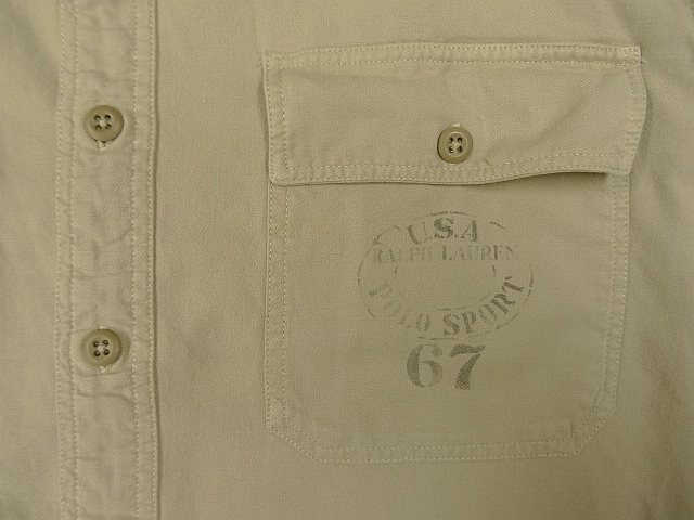 画像: 90'S RALPH LAUREN "POLO SPORT" ステンシル マチ付き 長袖 ワークシャツ ベージュ (VINTAGE)