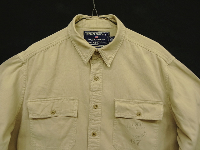 画像: 90'S RALPH LAUREN "POLO SPORT" ステンシル マチ付き 長袖 ワークシャツ ベージュ (VINTAGE)