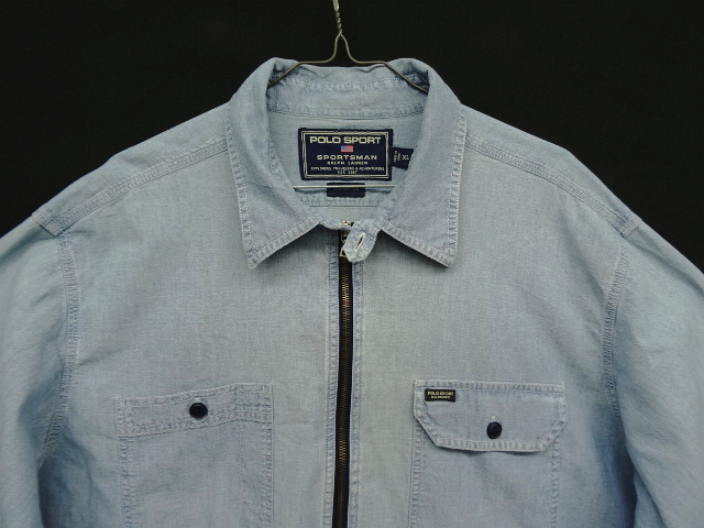 画像: 90'S RALPH LAUREN "POLO SPORT" ハーフジップ チンスト＆マチ付き 長袖 シャンブレーシャツ ririジップ (VINTAGE)