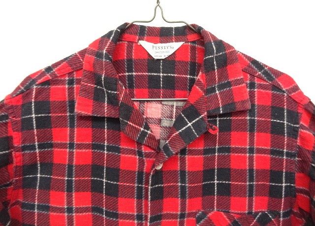 画像: 60'S PENNEY'S 三角タグ プリントフランネル オープンカラーシャツ チェック柄 (VINTAGE)