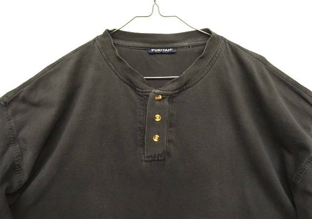 画像: 90'S PURITAN ヘンリーネック 長袖 Tシャツ フェードブラック (VINTAGE)