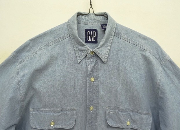 画像: 90'S GAP 旧タグ 長袖 シャンブレーシャツ ブルー (VINTAGE)