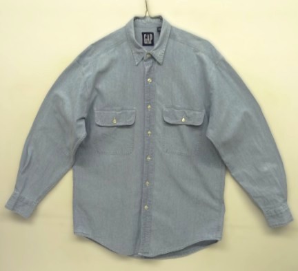画像1: 90'S GAP 旧タグ 長袖 シャンブレーシャツ ブルー (VINTAGE)