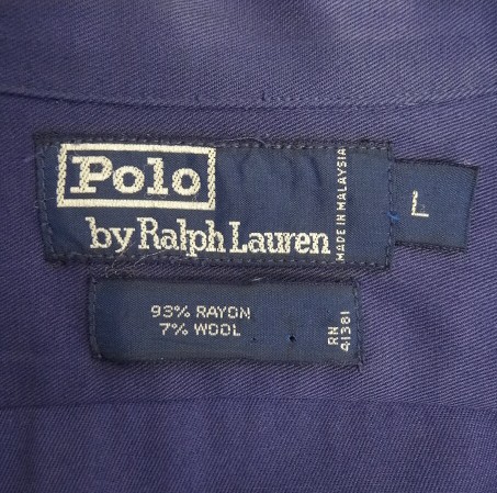画像2: 90'S RALPH LAUREN レーヨン/ウール 長袖 オープンカラーシャツ ネイビー (VINTAGE)