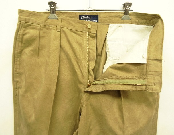 画像: 90'S RALPH LAUREN ツープリーツ モールスキンパンツ 42TALONジップ タン USA製 (VINTAGE)
