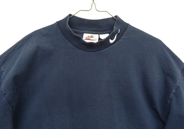 画像: 90'S NIKE 白タグ モックネック 長袖 Tシャツ ネイビー USA製 (VINTAGE)
