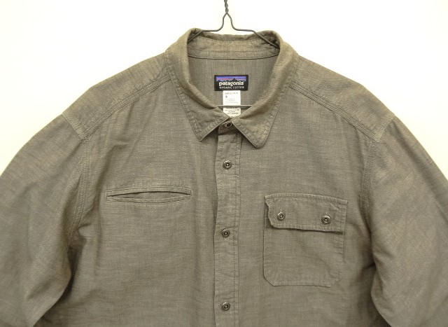 画像: PATAGONIA メタルボタン マチ付き 長袖 シャンブレーシャツ ブラウン (USED)