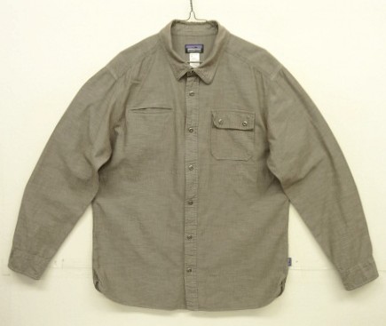 画像1: PATAGONIA メタルボタン マチ付き 長袖 シャンブレーシャツ ブラウン (USED)