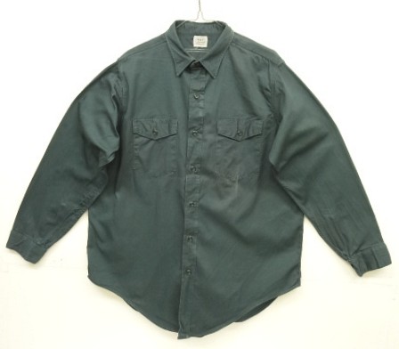 画像1: 60'S KEY IMPERIAL コットン 長袖 ワークシャツ ダークグリーン USA製 (VINTAGE)