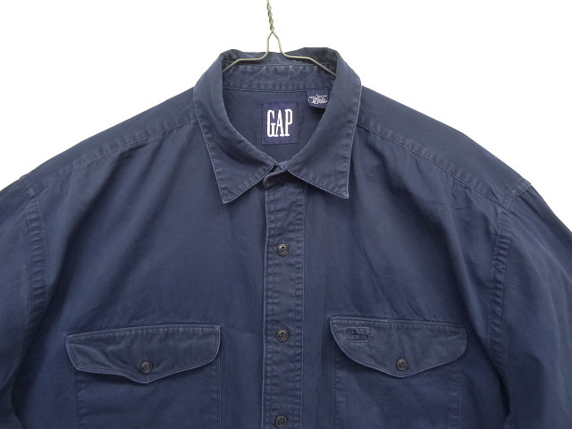 画像: 90'S GAP 旧タグ コットンツイル 長袖 ワークシャツ ネイビー (VINTAGE)