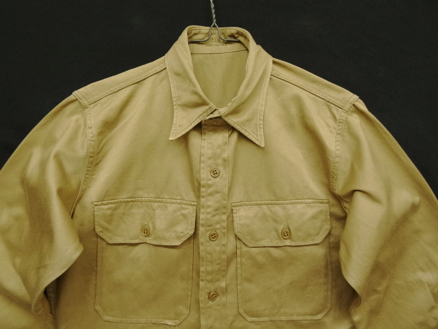 画像: 50'S アメリカ軍 US ARMY "STAND UP COLLAR" マチ付き 長袖 チノシャツ ベージュ (VINTAGE)