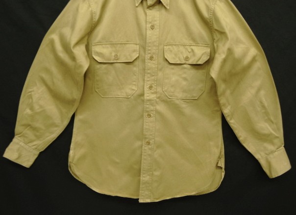 画像: 40'S アメリカ軍 US ARMY "STAND UP COLLAR" マチ付き 長袖 チノシャツ ベージュ (VINTAGE)