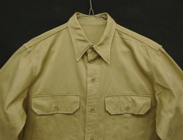 画像: 40'S アメリカ軍 US ARMY "STAND UP COLLAR" マチ付き 長袖 チノシャツ ベージュ (VINTAGE)