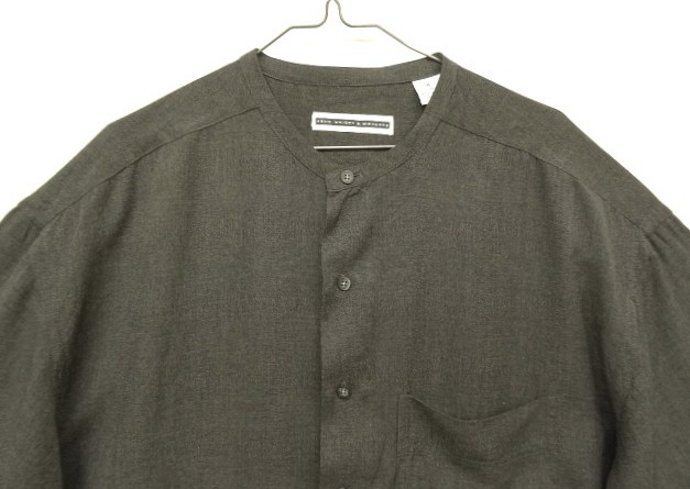 画像: FENN WRIGHT & MANSON レーヨン 長袖 ノーカラーシャツ チャコール (USED)