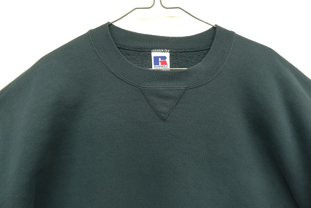 画像: 90'S RUSSELL ATHLETIC 前Vガゼット付き クルーネック スウェットシャツ ダークグリーン USA製 (VINTAGE)