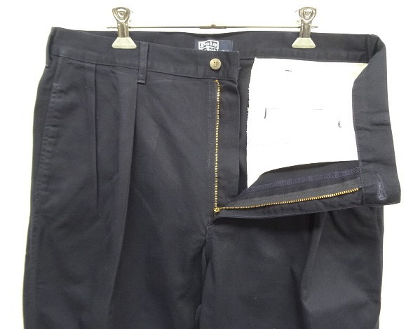 画像: 90'S RALPH LAUREN "ボックスロゴ" ツープリーツ チノパンツ ネイビー W34L30 USA製 (VINTAGE)