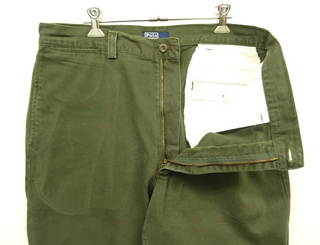 画像: 90'S RALPH LAUREN "ボックスロゴ" ノープリーツ チノパンツ オリーブ W34L30 USA製 (VINTAGE)
