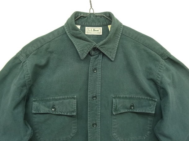 画像: 90'S LL Bean "CHAMOIS CLOTH SHIRT" 長袖 シャモアクロスシャツ ダークグリーン USA製 (VINTAGE)