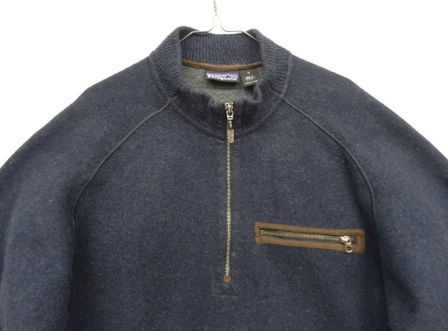画像: 02'S PATAGONIA ハーフジップ レザートリム ニット ネイビー USA製 (VINTAGE)