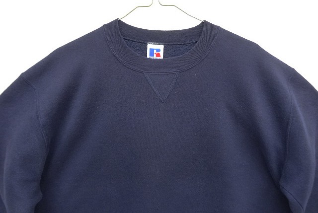 画像: 90'S RUSSELL ATHLETIC 前Vガゼット付き クルーネック スウェットシャツ ネイビー USA製 (VINTAGE)