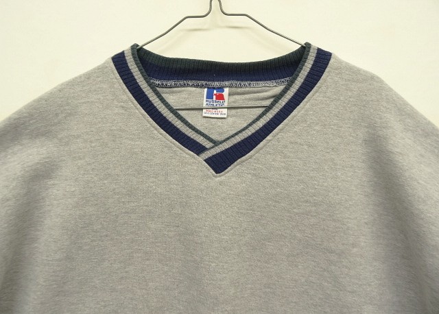 画像: 90'S RUSSELL ATHLETIC ライン入りリブ Vネック スウェットシャツ ヘザーグレー USA製 (VINTAGE)