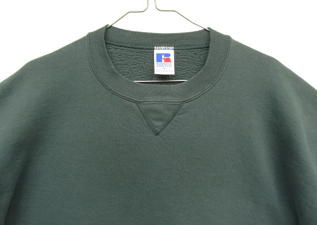 画像: 90'S RUSSELL ATHLETIC 前Vガゼット付き クルーネック スウェットシャツ ダークグリーン USA製 (VINTAGE)