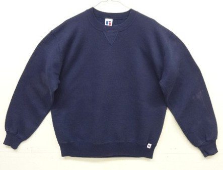 画像1: 90'S RUSSELL ATHLETIC 前Vガゼット付き クルーネック スウェットシャツ ネイビー USA製 (VINTAGE)