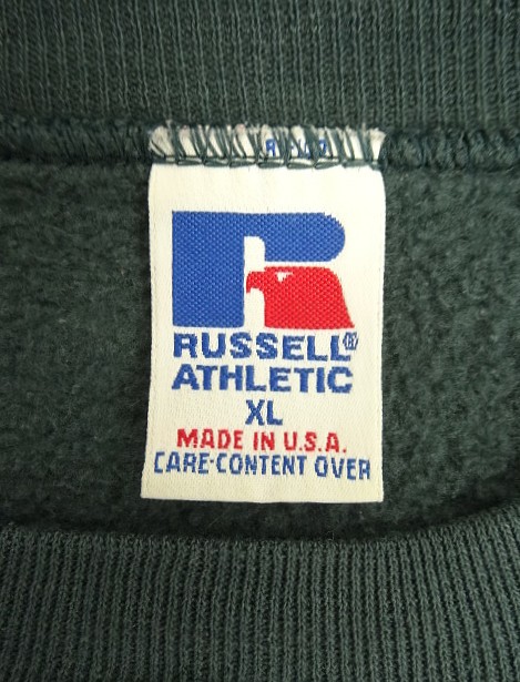 画像2: 90'S RUSSELL ATHLETIC 前Vガゼット付き クルーネック スウェットシャツ ダークグリーン USA製 (VINTAGE)