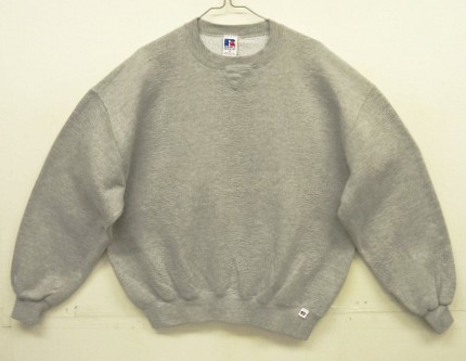 画像1: 90'S RUSSELL ATHLETIC 前Vガゼット付き クルーネック スウェットシャツ ヘザーグレー USA製 (VINTAGE)