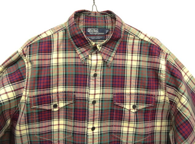 画像: 90'S RALPH LAUREN "WOODSMAN WORKSHIRT" コットン 長袖 ワークシャツ チェック柄 (VINTAGE)