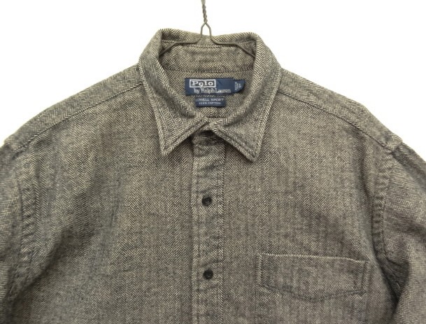 画像: 90'S RALPH LAUREN "LOWELL SPORT" ヘリンボーン 長袖 シャツ チャコールグレー (VINTAGE)