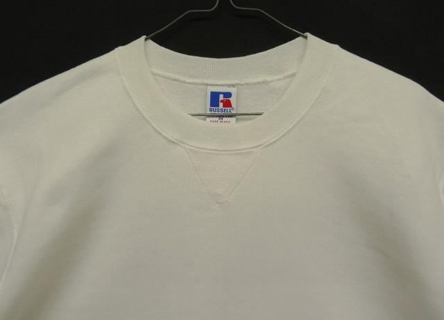 画像: 90'S RUSSELL ATHLETIC 前Vガゼット付き クルーネック 半袖 スウェットシャツ ホワイト USA製 (DEADSTOCK)