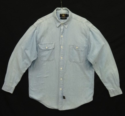 画像1: 90'S RRL 初期 三ツ星タグ 長袖 シャンブレーシャツ ブルー (VINTAGE)