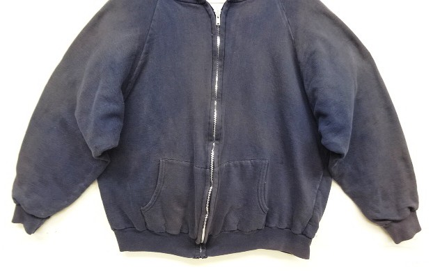 画像: 80'S UNKNOWN 裏地サーマル フルジップ ダブルフェイス スウェットパーカー フェードネイビー アルミジップ (VINTAGE)