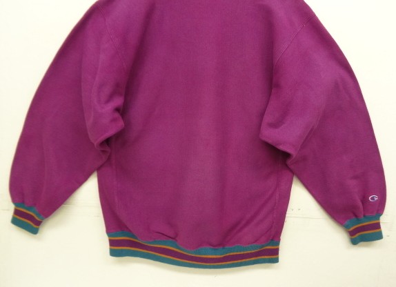 画像: 90'S CHAMPION "エラー品両袖目付き" 刺繍タグ リバースウィーブ 目無し 無地 グレープ/リブライン USA製 (VINTAGE)