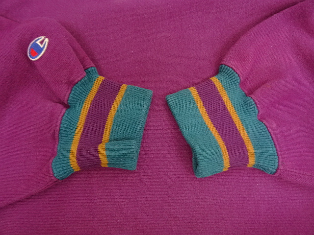 画像: 90'S CHAMPION "エラー品両袖目付き" 刺繍タグ リバースウィーブ 目無し 無地 グレープ/リブライン USA製 (VINTAGE)